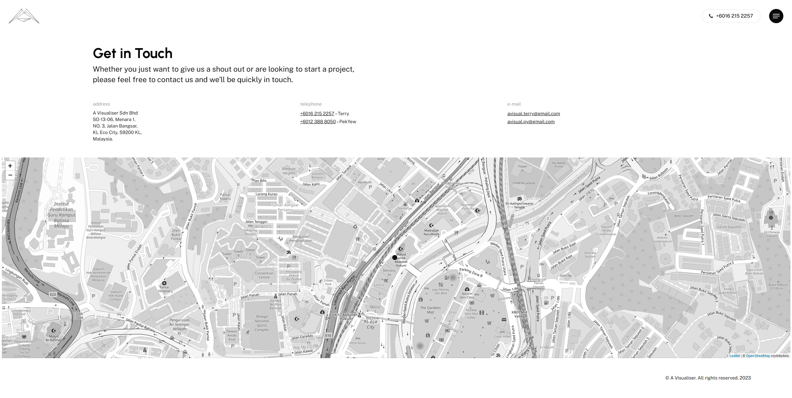 A Visualiser — contact page